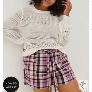 🆕️🌺PINK PLAID PAPERBAG SHORTS - LIGHTWEIGHT PONTE🌺